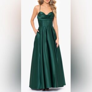 Blondie Nites Emerald Green Satin Corset Tieback Prom Dress / Gown - Defected!